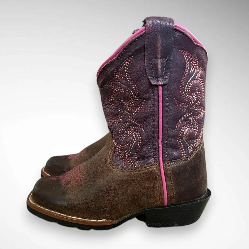 DAN‎ POST Girls' Majesty Brown and Purple Leather Wester Boots Size 6D